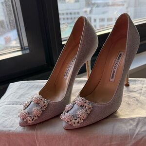 Manolo Blahnik Silver Embellished Heels